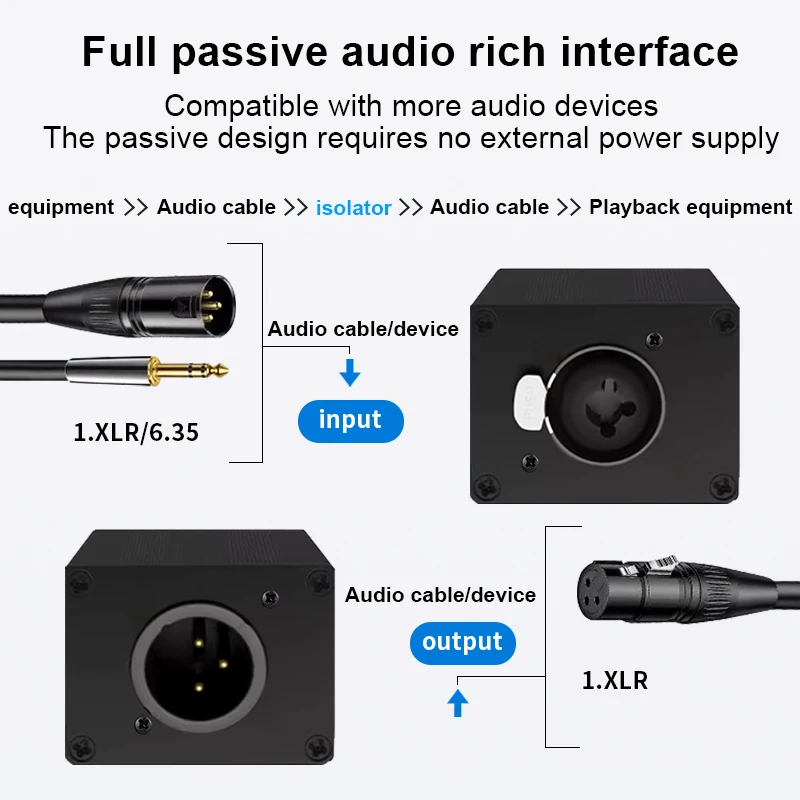 Фото Двухканальный изолятор аудиосигнала 6.5 XLR для микшерных пультов, устраняющий шум, вызванный током, для аудиосистем №2