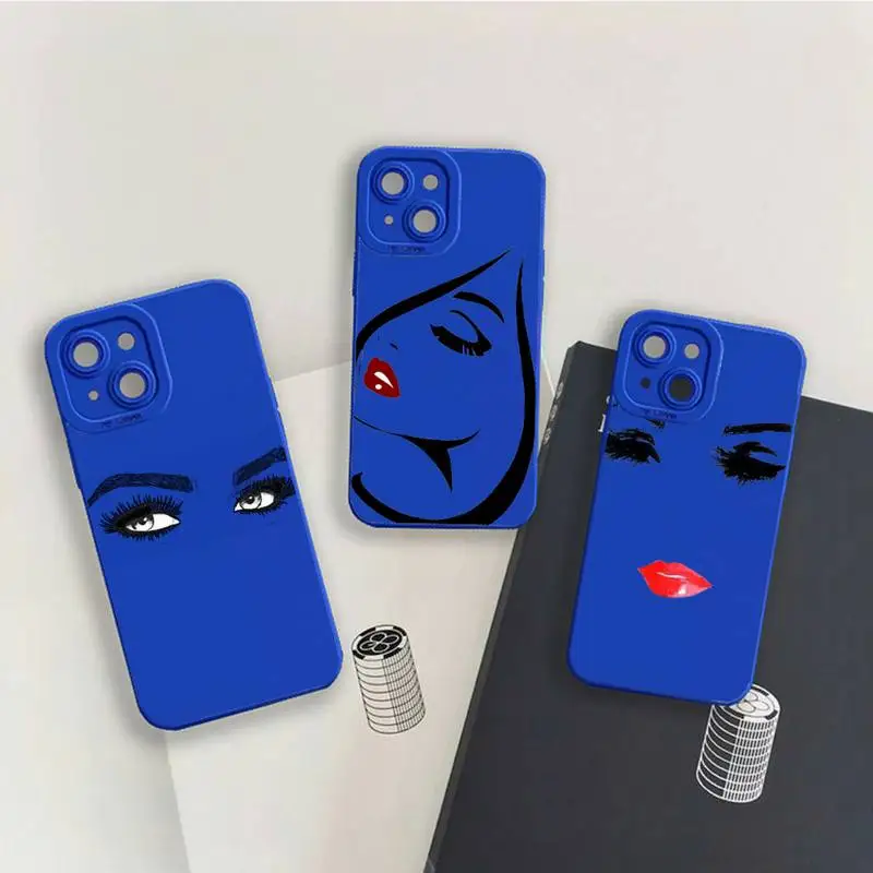 

Beauty face eye sexy smile Phone Case For iPhone 13 12 11 Pro MAX Mini X XS XR 7 8 Plus Liquid Silicone Klein Blue