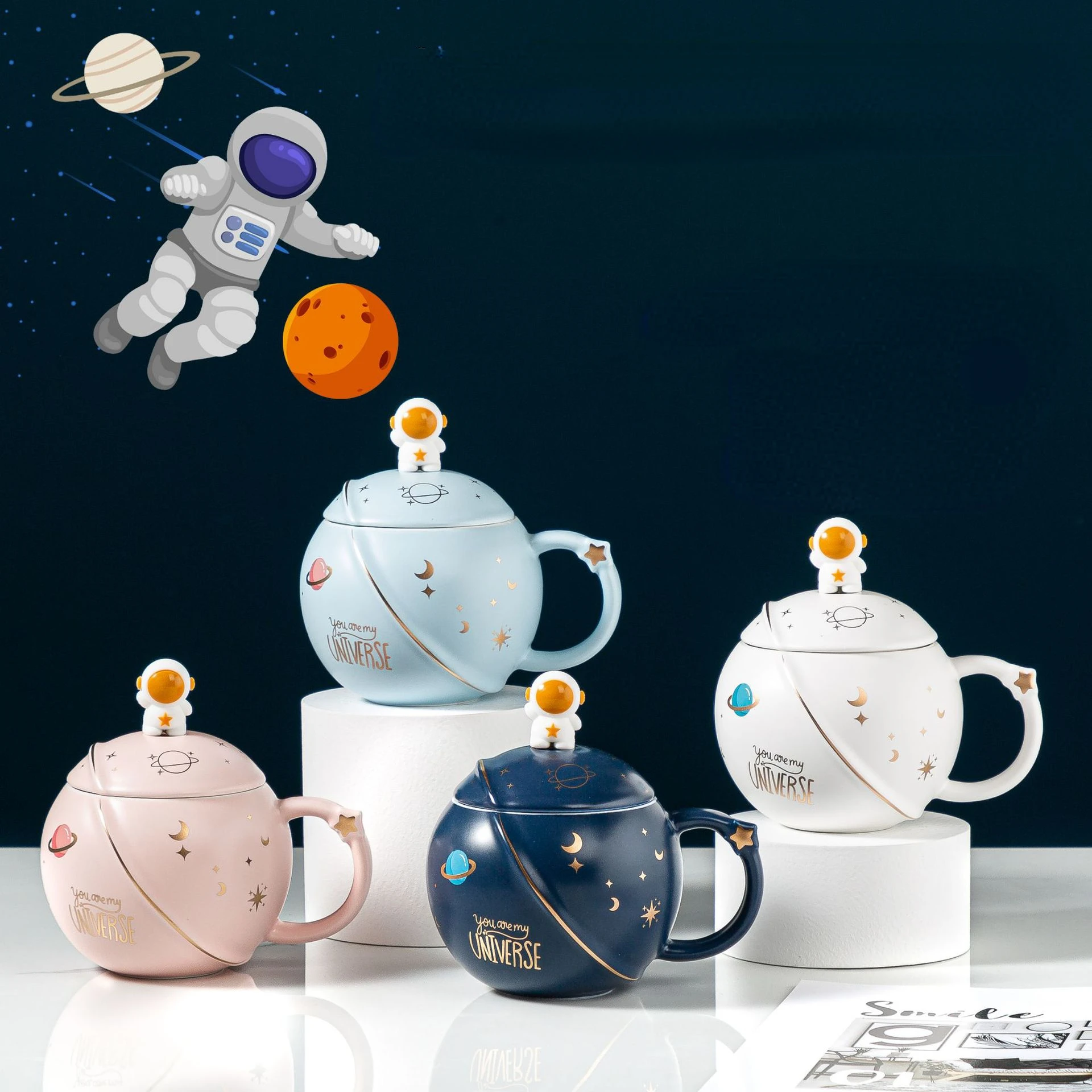 

Mug with lid spoon online celebrity Planet Cup Home Ceramic Cup