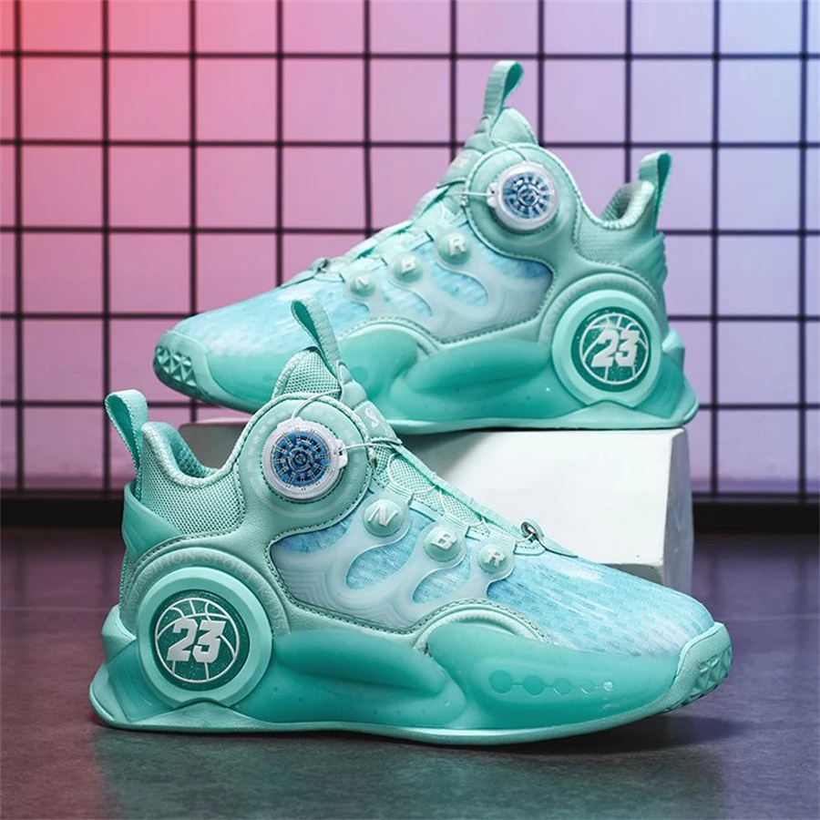 New Boys' Basketball Shoes High Quality Rotary Buckle Breathable Kids' Sneakers Non-Slip Children Jordans Trainer Sport Shoes