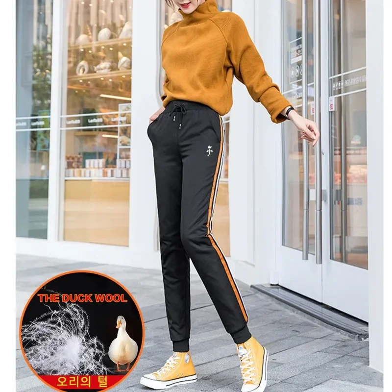 

Winter High-waisted Women's Golf Down Pants Slim White Duck Down Thicken Keep Warm Ladies Light Soft Duck Feather Golf Trousers