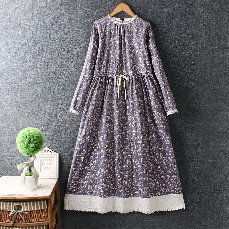 

2022 spring new women's sweet round neck Floral dress long sleeve casual dresses 2595