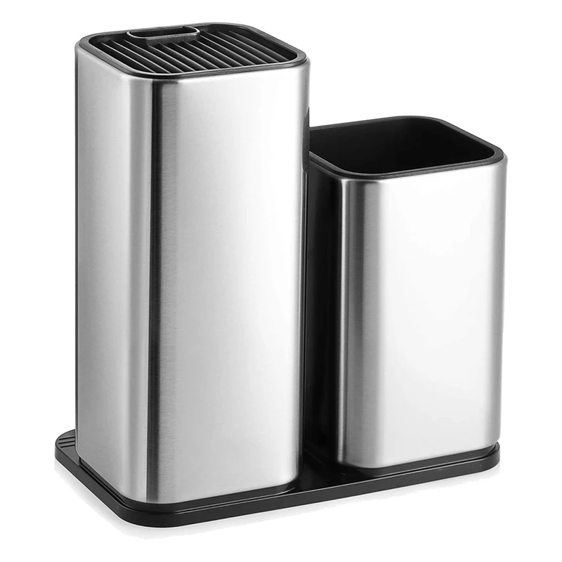 

Knife Holder And Utensil Holder,Stainless-Steel Universal Knife Block And Kitchen Utensils Organizer For Counter-Top
