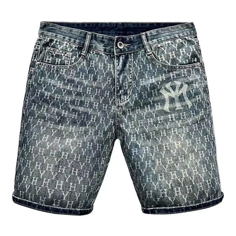 

2023 summer new hot selling fashion alphabet zipper flying stone wash high-quality jeans shorts men