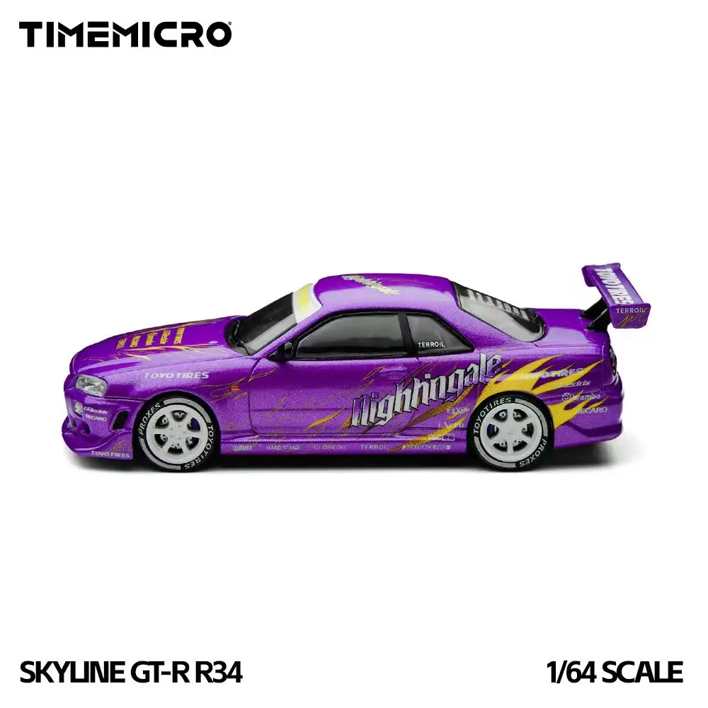 Фото Модель автомобиля TM 1:64 Skyline GT-R R34 серебристо-синего цвета из сплава №4