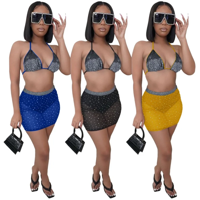 

In Stock Women Mesh Bikini Sexy Swimsuit Designer Bikini 3 Piece Swimsuit Beach sexy bikini three piece set