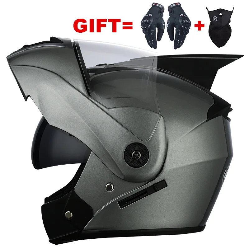 

Мотоциклетный шлем с откидной крышкой, модульный шлем для мотокросса, с двойными линзами, на все лицо, Гонки унисекс, для взрослых, черный, 2022