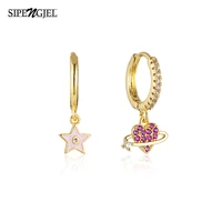 sipengjel fashion colorful cubic zircon star heart earrings for women small circle gold color hoop earrings piercing jewelry