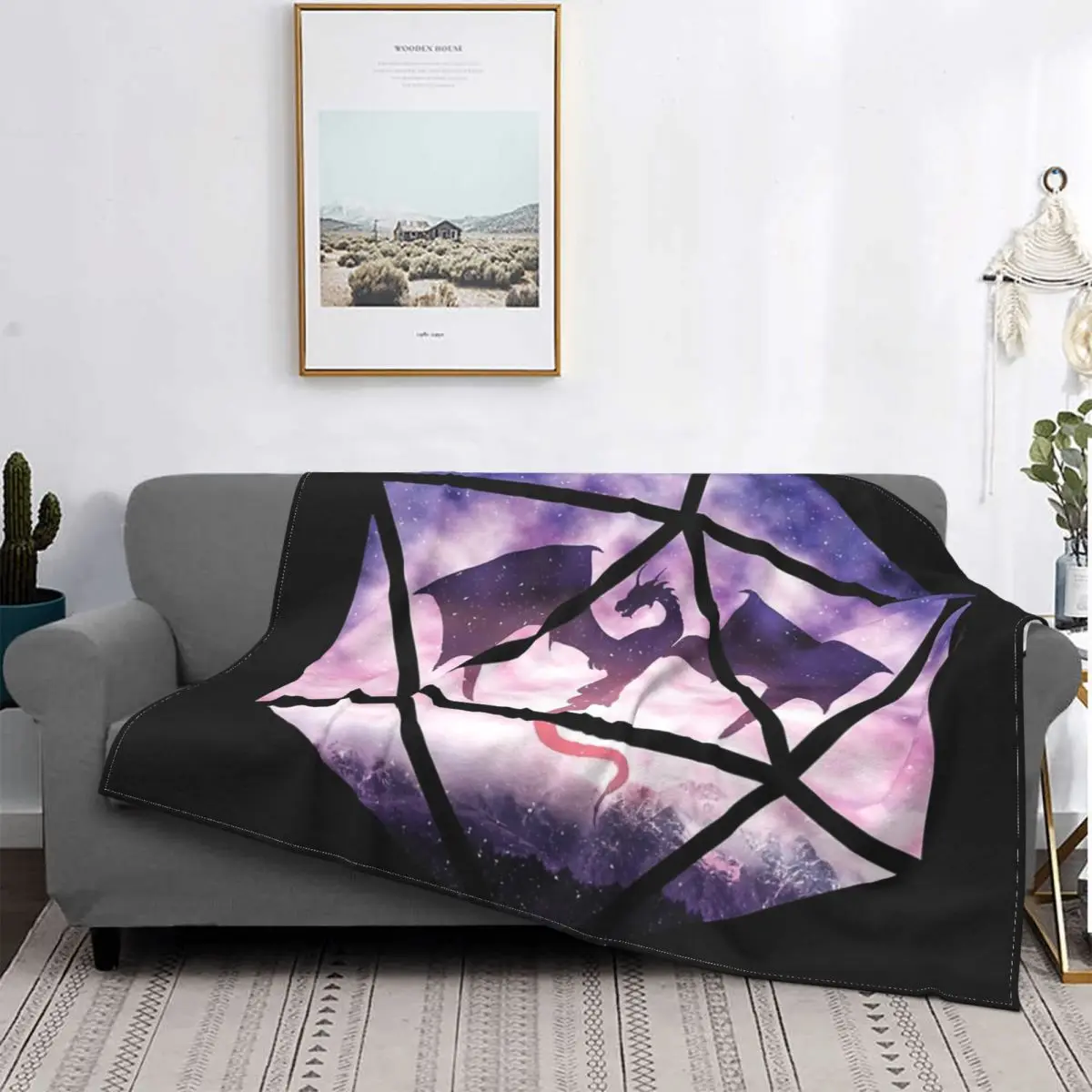 

Manta a cuadros de dragón cielo púrpura D20, colcha de cama, toalla, manta de lana, colcha, 220x240