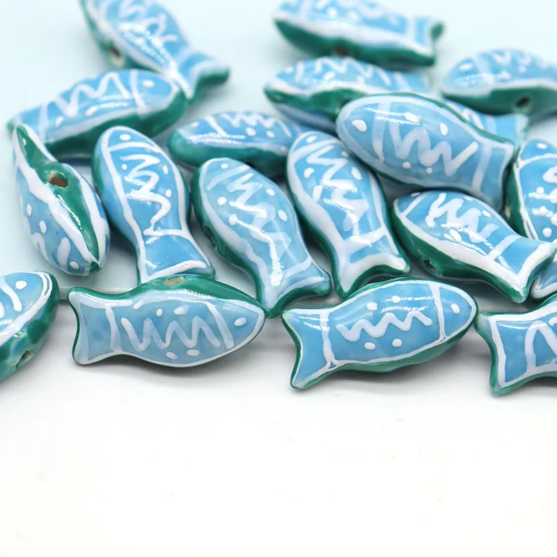 

Blue Fish Shape Ceramic Beads For Jewelry Making Necklace Bracelet 10x20mm Handmade Porcelain Beads Wholesale