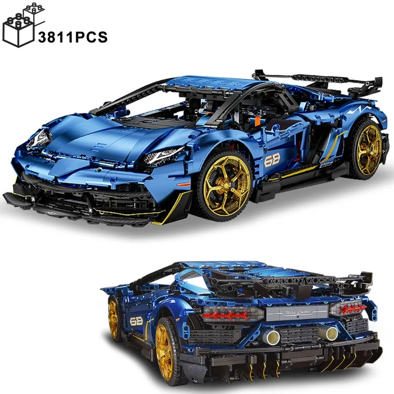 

3811 шт. техническая ламборгинизированная модель 1:8 SVJ 63, строительные блоки для спортивных автомобилей, голубая деталь, игрушки, подарки для мальчика, друга