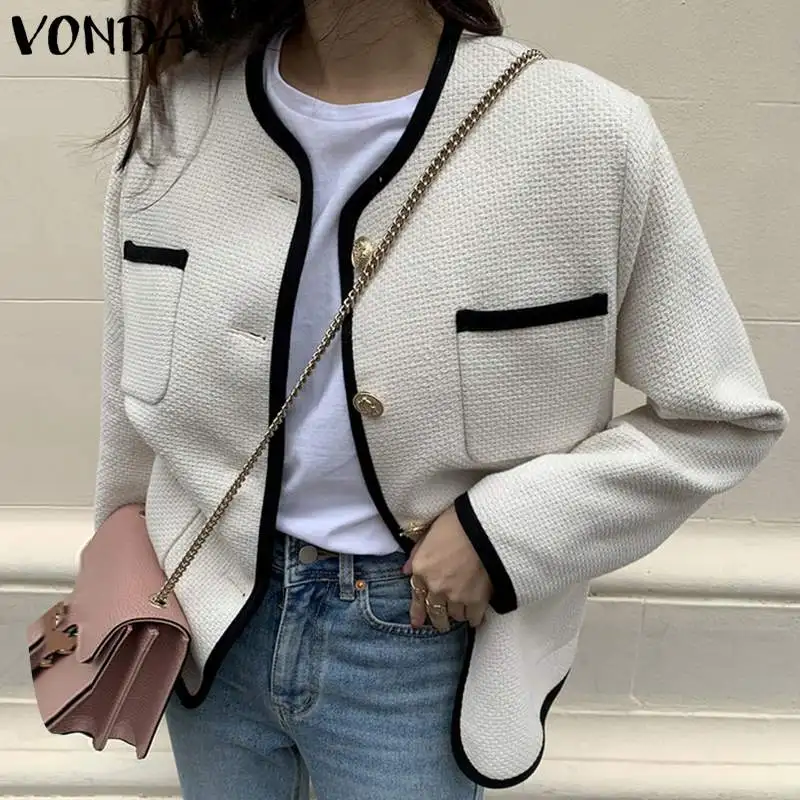 

2022 VONDA Women Spring Long Sleeve Button Up Short Jackets Winter Thin Cardigan Stylish Party Outwears Female Overcoats