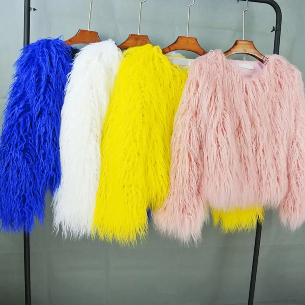 

Women Faux Fur Winter Coat Solid Color Invisible Buckle Cardigan Thick Warm Long Sleeves Fuzzy Elegant Plush Coat for Dating
