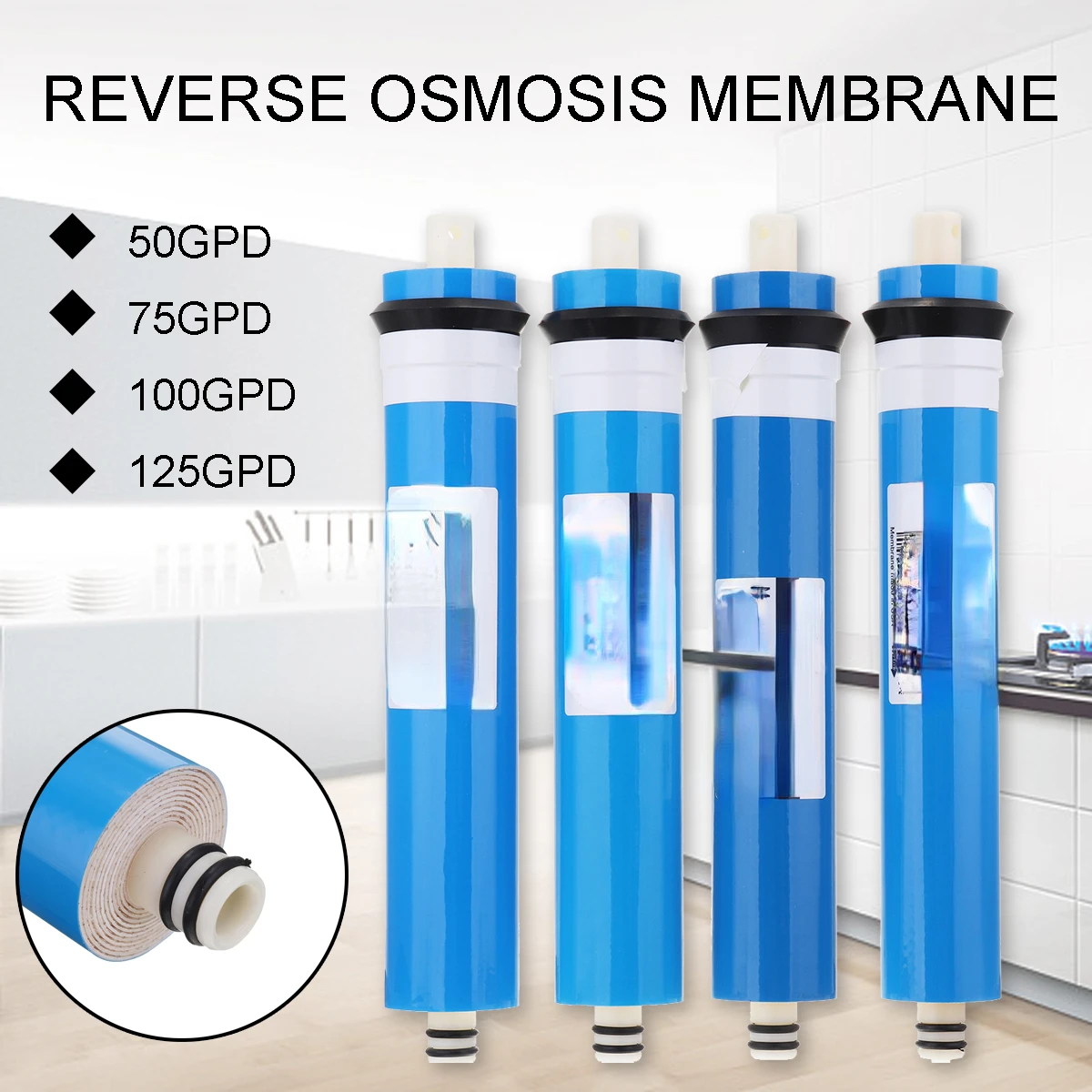 50/75/100/125GPD Home Kitchen Reverse Osmosis RO Membrane Replacement Water System Water Filter Purifier Drinking Treatment