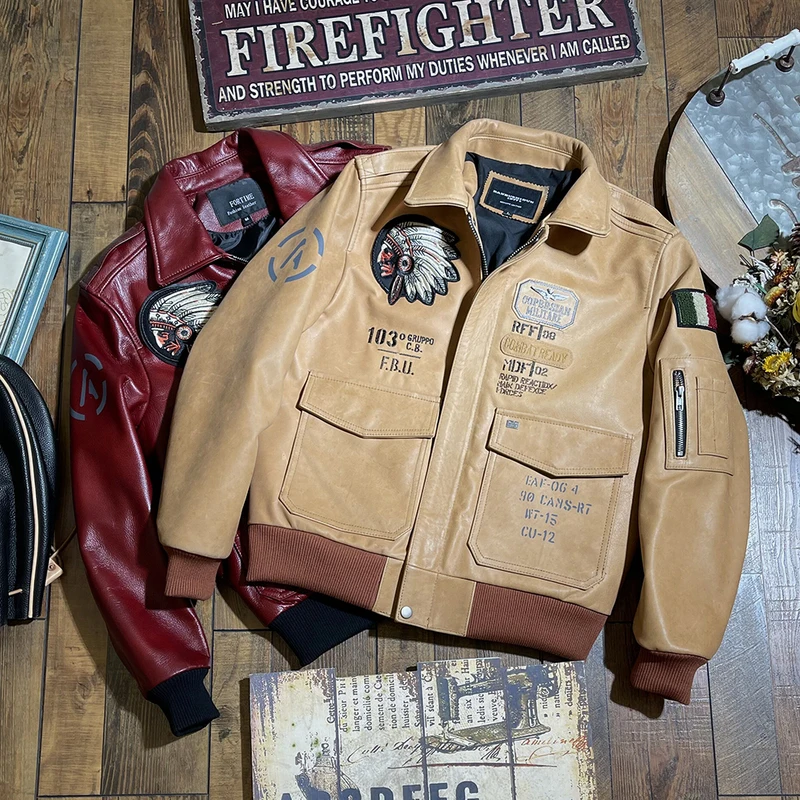 Classic Air Force Flight A2 Pilot Indian Brown giacche uomo giacca in pelle 100% pelle bovina naturale 4 colori Bomber abbigliamento maschile