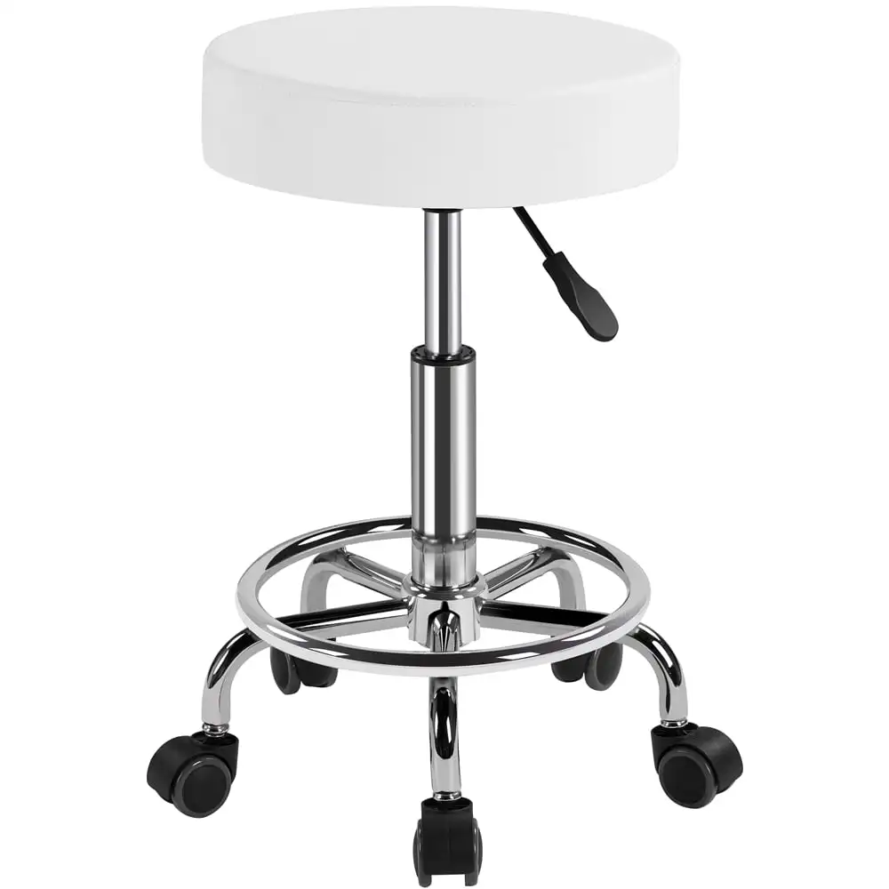 Adjustable Swivel Leather Stool for Salon, White