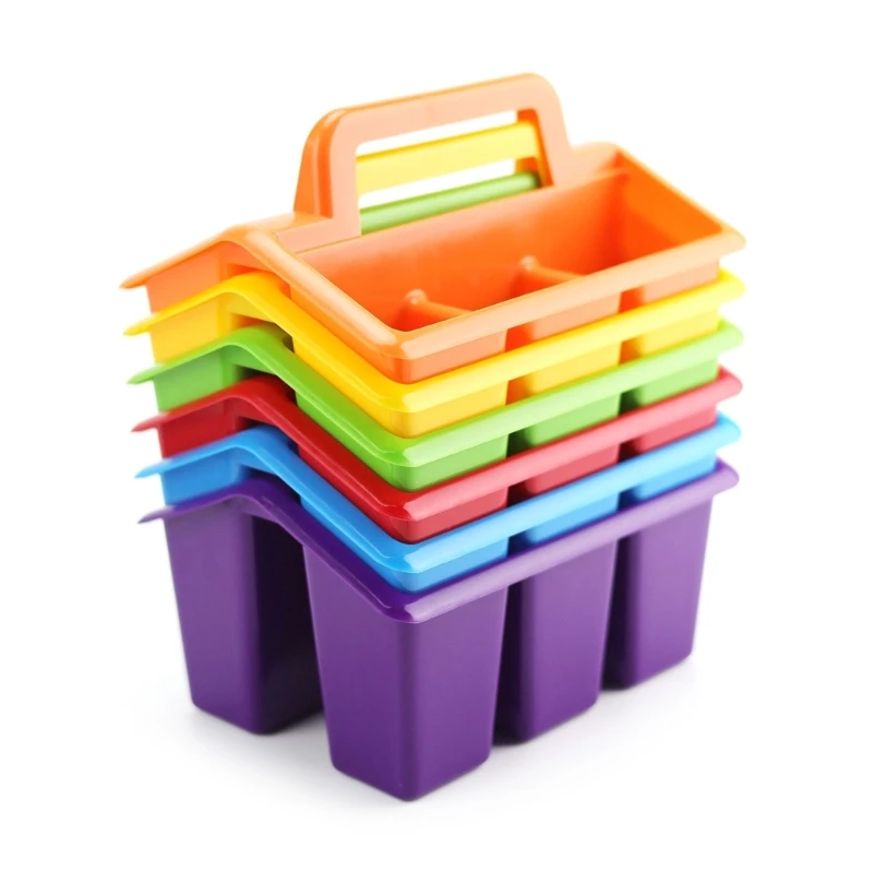 

X37E Радужный детский ящик для хранения инструментов для рисования, пластиковый органайзер Caddy, портативный с ручкой для школы
