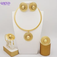 dubai gold color jewelry sets for women round shape necklace bracelet earring ring trend copper pendant wedding party gifts