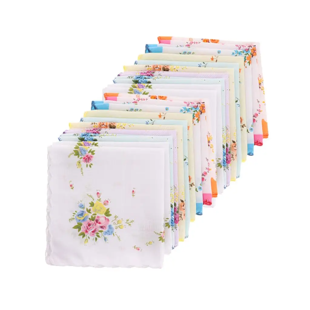 

20x Lady Handkerchiefs Flower Wedding Formal Handkerchiefs Handkerchief
