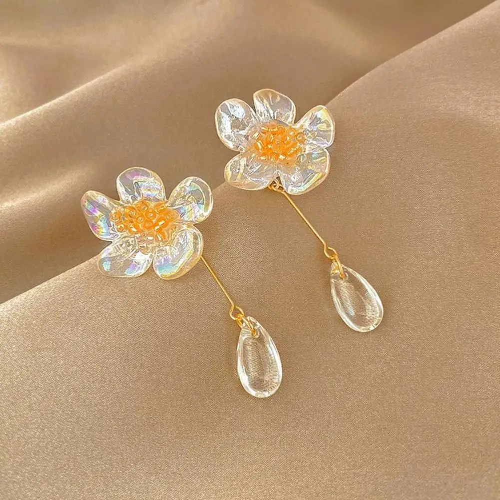 

Chic Faux Crystal Waterdrop Temperament Holographic Flower Women Earrings Solid Dangle Earrings Jewelry Accessories
