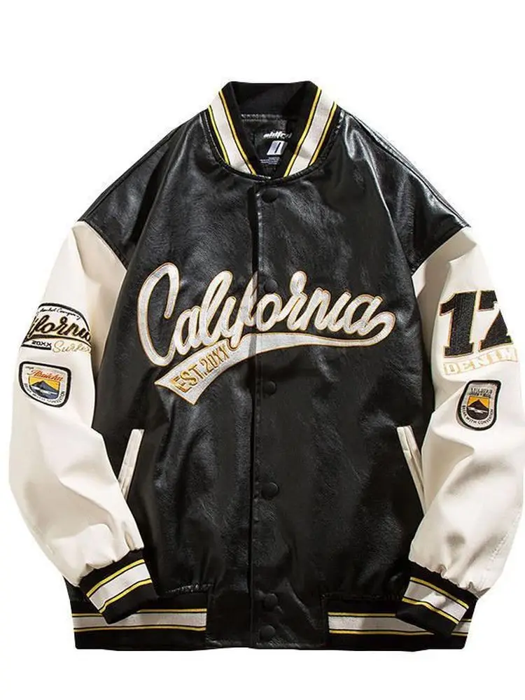 Бейсбольная куртка из искусственной кожи в стиле хип-хоп мужское пальто ретро