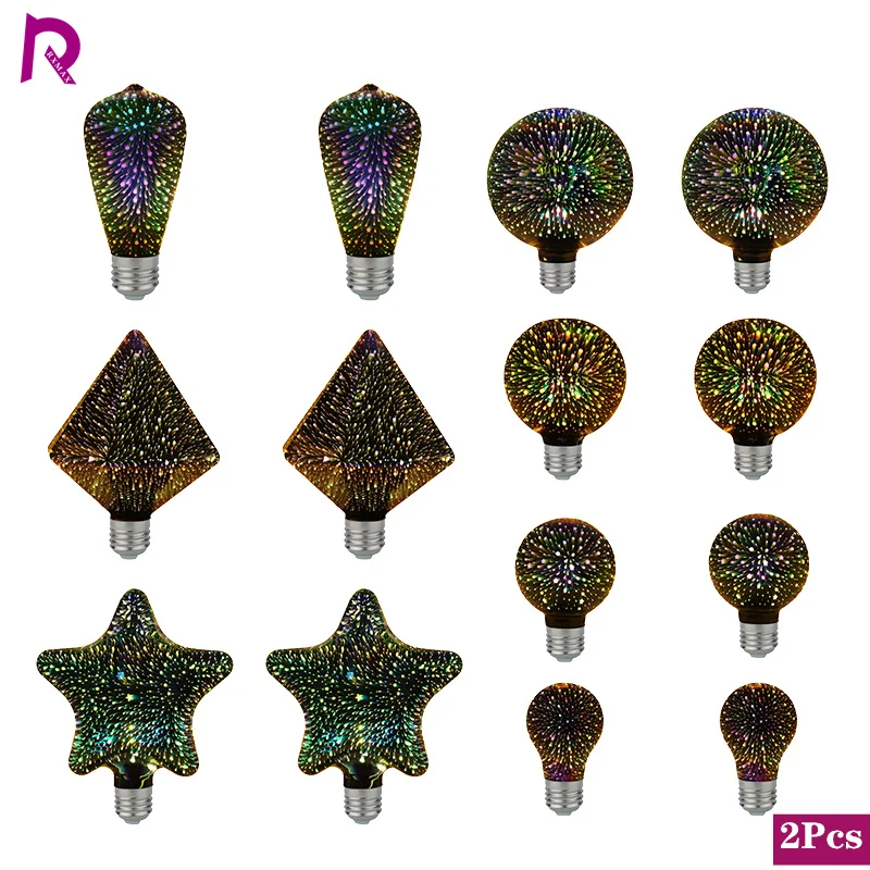 2Pcs/Lot 3D Colorful Led Bulb 85-265V E27 Star Fireworks Edison Bulb For Holiday Christmas Decoration Lamp Lamparas Bombillas