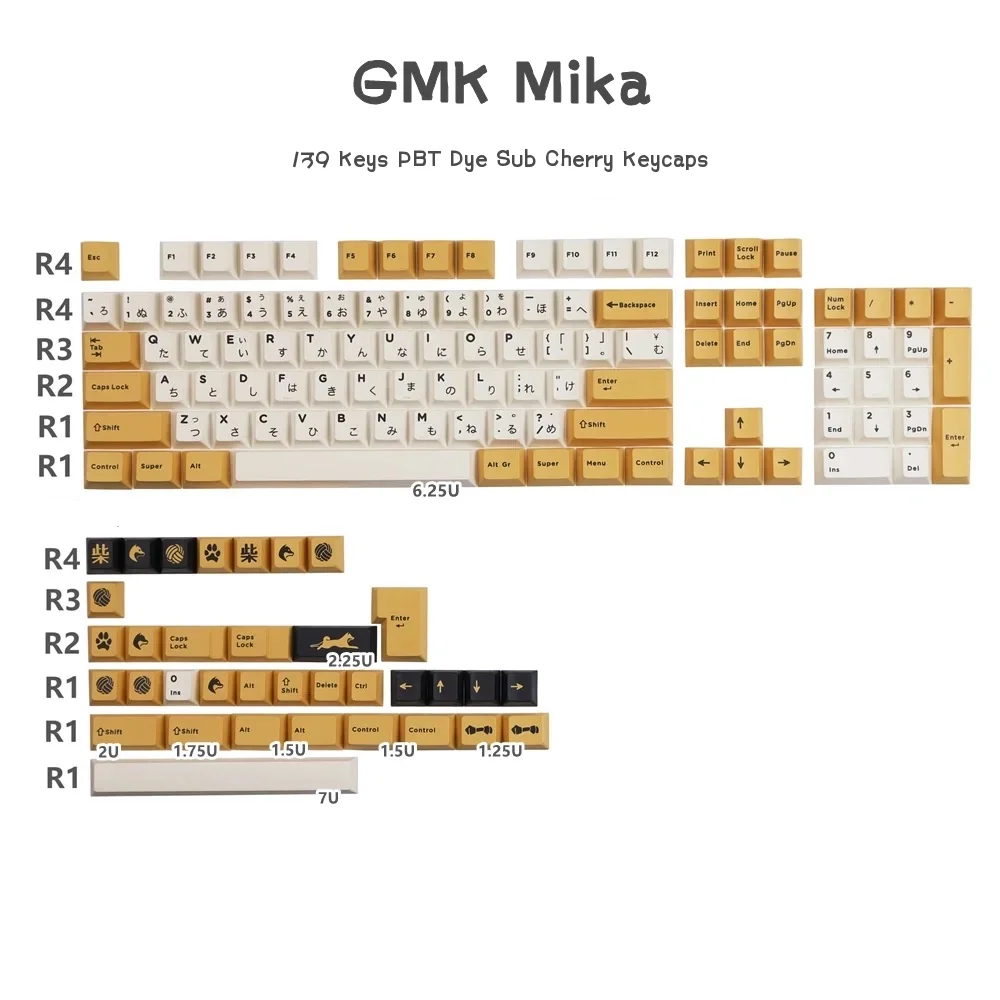

GMK Mika Clone 139 Keys PBT Dye Sub Keycaps Cherry Profile ISO Layout Japanese For Mx Switch Mechanical Keyboard 6.25U 7U Space