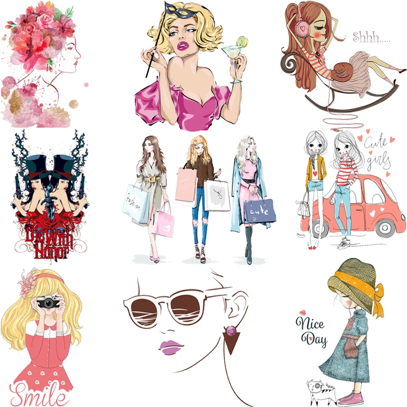 

Sexy Girl Iron-on Transfers for Clothing Thermoadhesive Patches on Clothes Cartoon Beautiful Lady Patch Stickers Appliques Top
