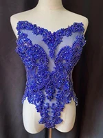 1 pc large royal blue beads crystal applique elegant rhinestone floral bodice patch for dresswedding decorpinkorange