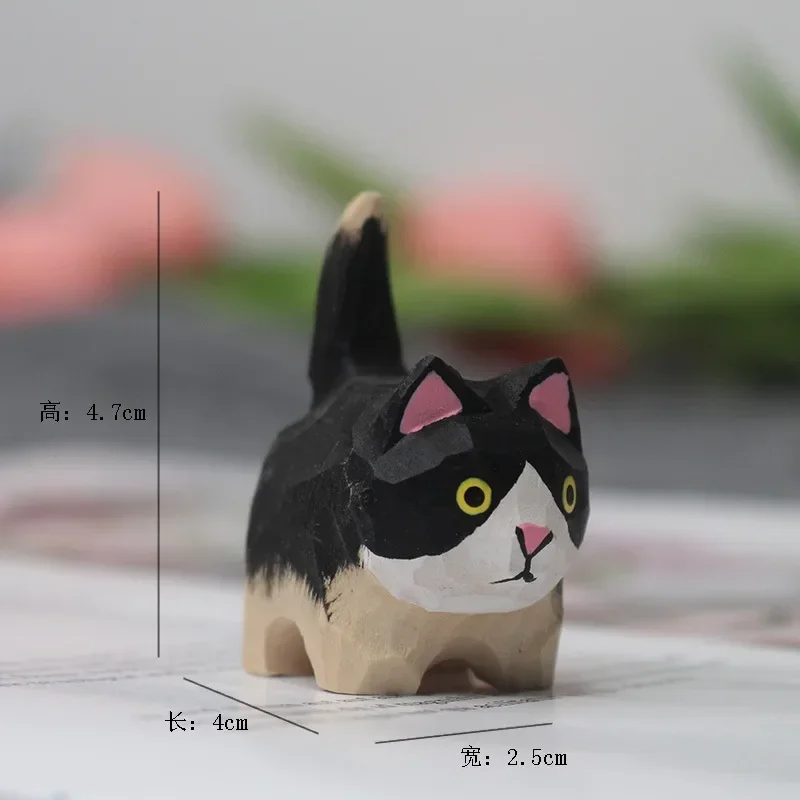 Cute Cat Panda Handmade Wood Carving Kitten Ornaments Small Animal Creative Home Desktop Decoration Crafts Figurines Miniatures