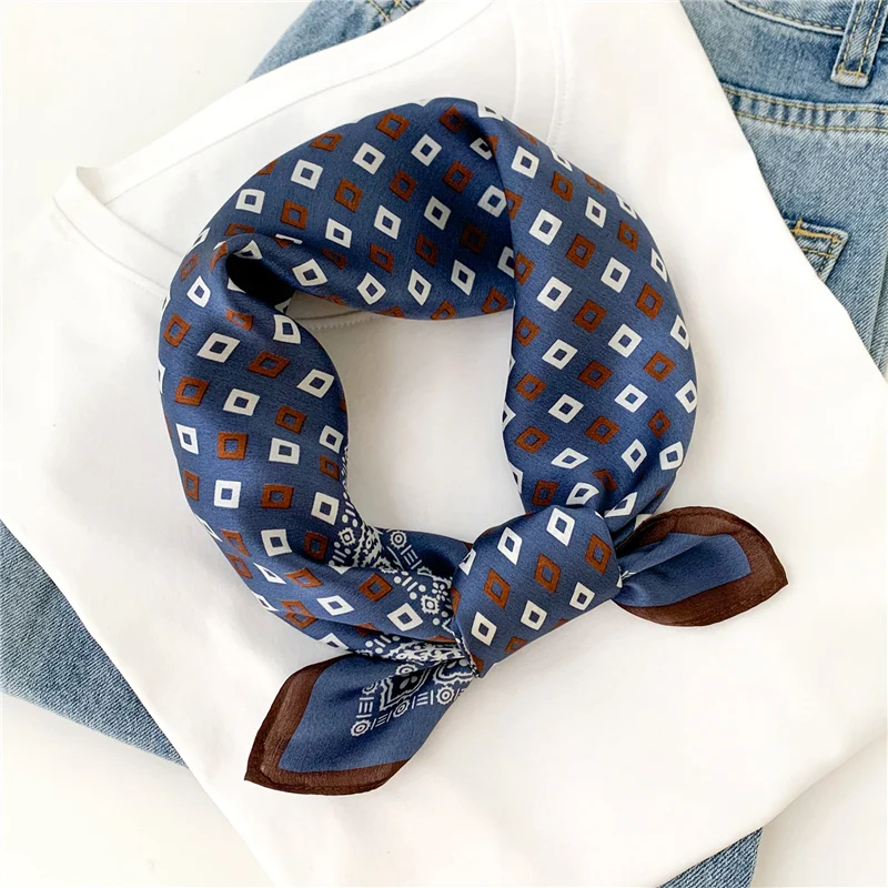 

New Pure Silk Scarf Women Bandana Printed Foulard Hairband Tie High Quality Spring Small Neckerchief Female Scarves 2022