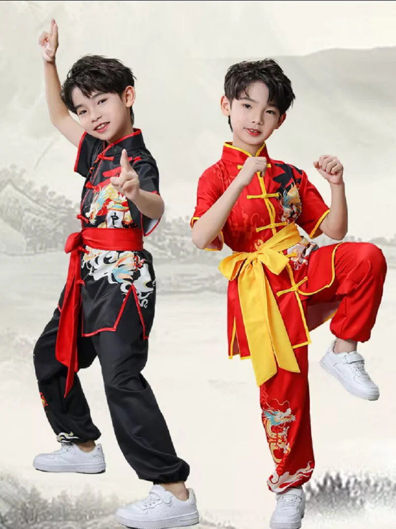 Женский китайский традиционный костюм кунг-фу с вышивкой дракона для мальчиков и