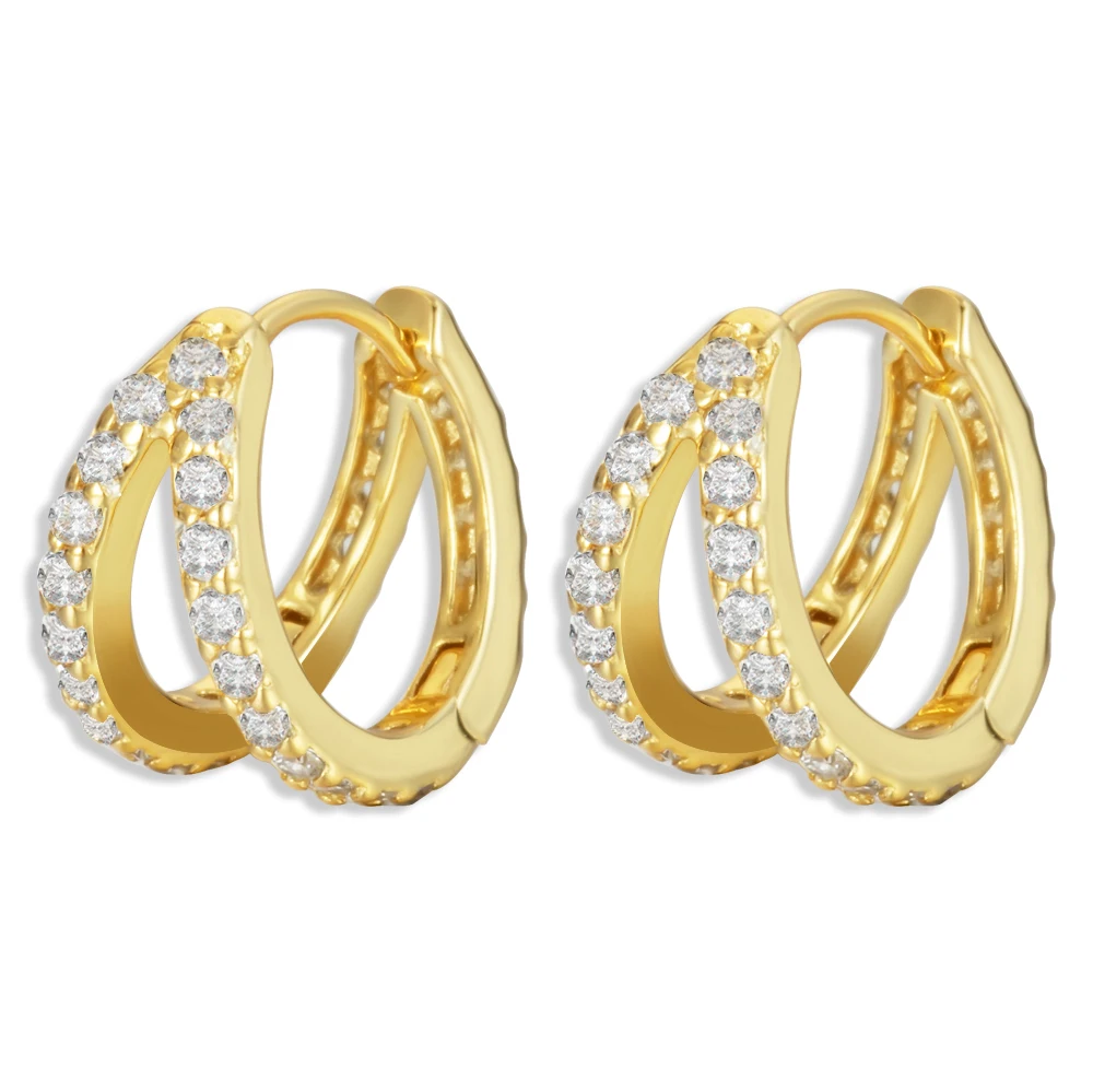 Новый дизайн золотистые двойные круглые серьги с микро-инкрустацией из фианита