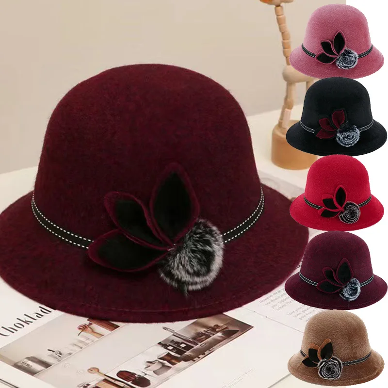 

Autumn Winter Fedoras Women Hat Elegant Vintage Bowknot Wool Ladies Hat Dome Felt Wedding Church Jazz Cap Female Bow Bowler