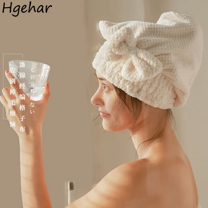 

Hair Towels Coral Fleece High Absorbent Soft Plush Hair Cap Shower Bathroom Soft Quick Drying Turban Women Girls Bowknot Towel