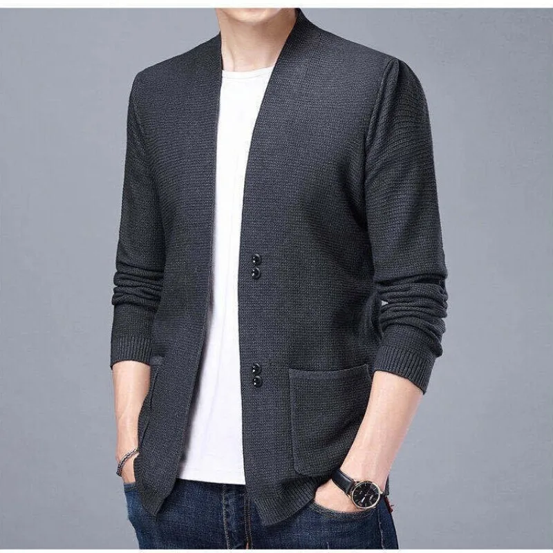 Мужская Тонкая трикотажная куртка с длинным рукавом на весну и осень