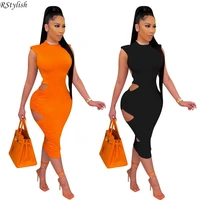 rstylish cut out sexy clubwear midi dresses for women 2022 solid sleeveless birthday outfit bodycon backless party summer dress