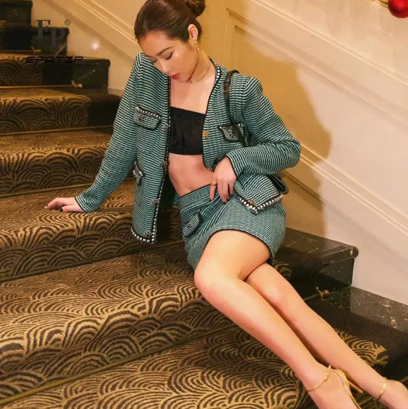 

Весна 2022, Новое поступление, Женский трикотажный комплект EFATZP в полоску с V-образным вырезом, Дамский кардиган на пуговицах с длинным рукаво...