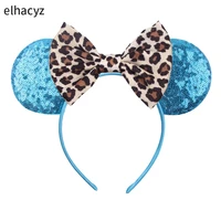 new leopard mouse ears headband colorful sequins animal pattern bow hairband kids hair accessories women fashion party headwear
