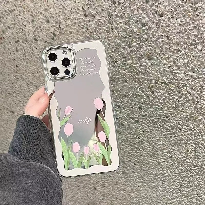 

Flower Makeup Mirror Phone Case For iPhone 13 Cases iPhone 14 Pro Max 11 12 Pro Max XR XS Max X Soft Silicone Shockproof Cover