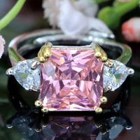 21x10mm anniversary square 4 8g pink kunzite white cz daily wear silver rings wholesale drop shipping