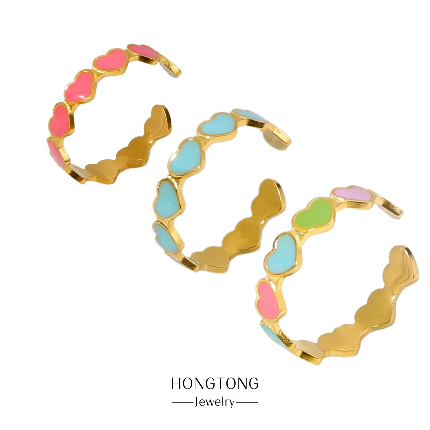 

HONGTONG Dripping Oil Custom 18k Small Size Love Chain Light Custom Fashion Stainless Steel Best-Selling Charm Ring