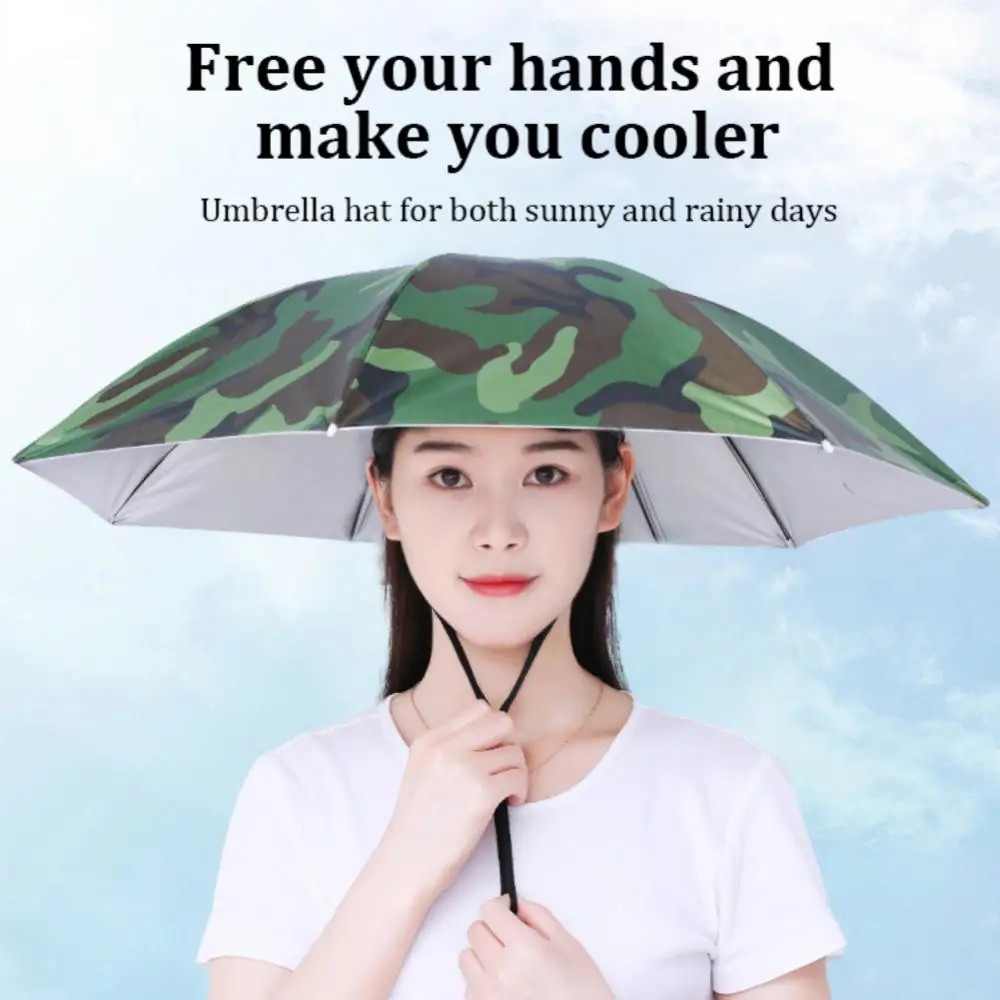 

Fashion Hat Umbrella Camouflage Collapsible Fishing Hat Portable Outdoor Head Umbrella Hat Adjustable Anti-rain Anti-uv 2023new