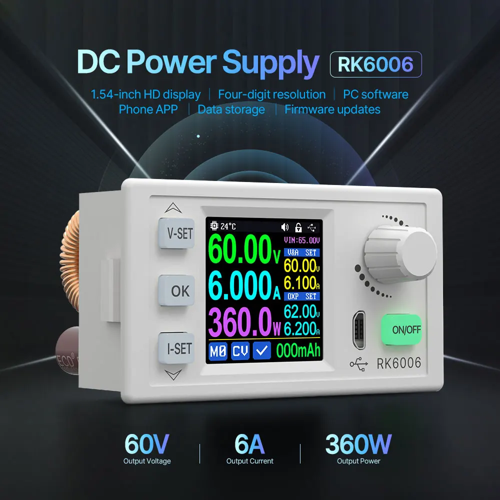 RK6006 RK6006-BT 60V 6A Регулируемая связь DC-DC Понижающий стенд напряжения Источник