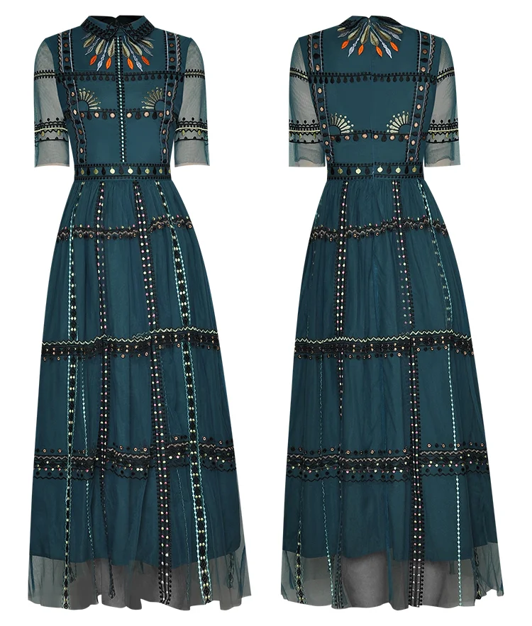 

Женское винтажное Сетчатое платье, дизайнерское элегантное платье в полоску с отложным воротником и высокой талией, лето 2023