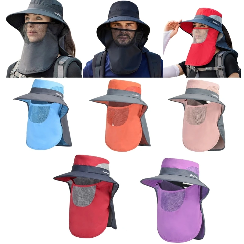 

E9LC шляпа для сафари с шеей откидная шляпа рыболовная шляпа для мужчин защита с сеткой походная шляпа с отверстием для конского хвоста