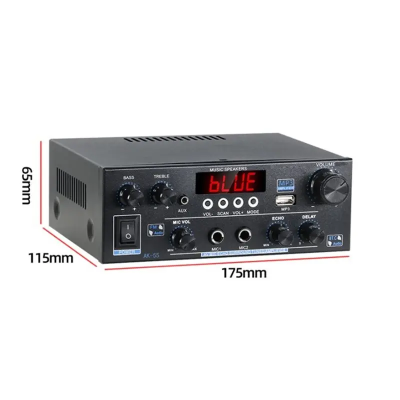 Цифровой Hi-Fi усилитель A99E-AK55 с Bluetooth, объемным звуком, максимальной мощностью для домашнего и автомобильного использования, аудиоусилитель BT 5.0, вилка стандарта США (art.: 3920da0355cd1) - 3920da0355cd1