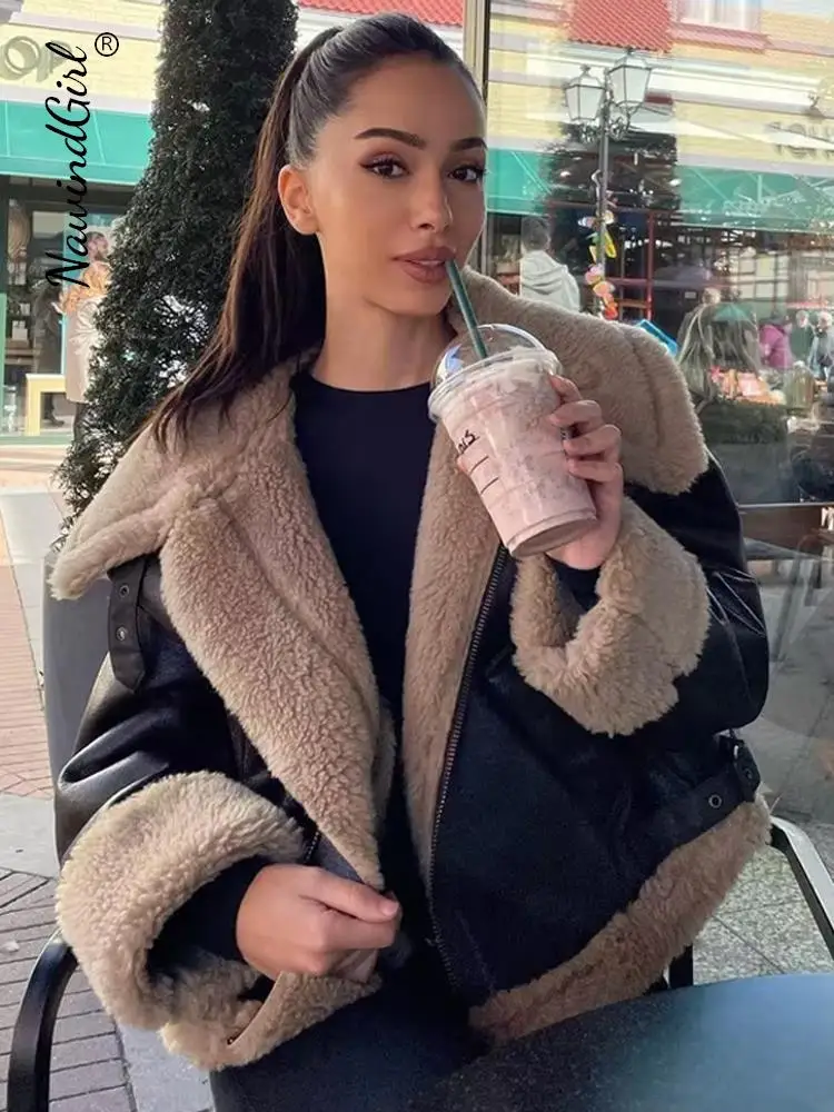 Куртка женская из искусственной кожи с длинным рукавом на флисе - купить по