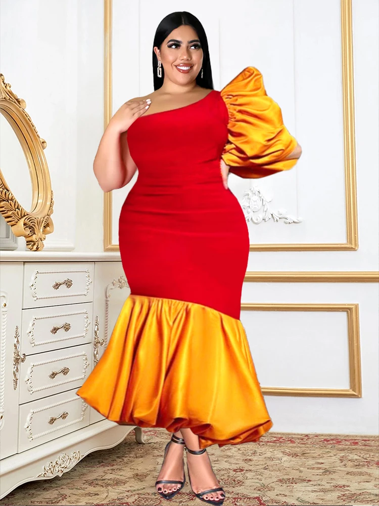 Женское облегающее вечернее платье на одно плечо, с рукавом-фонариком