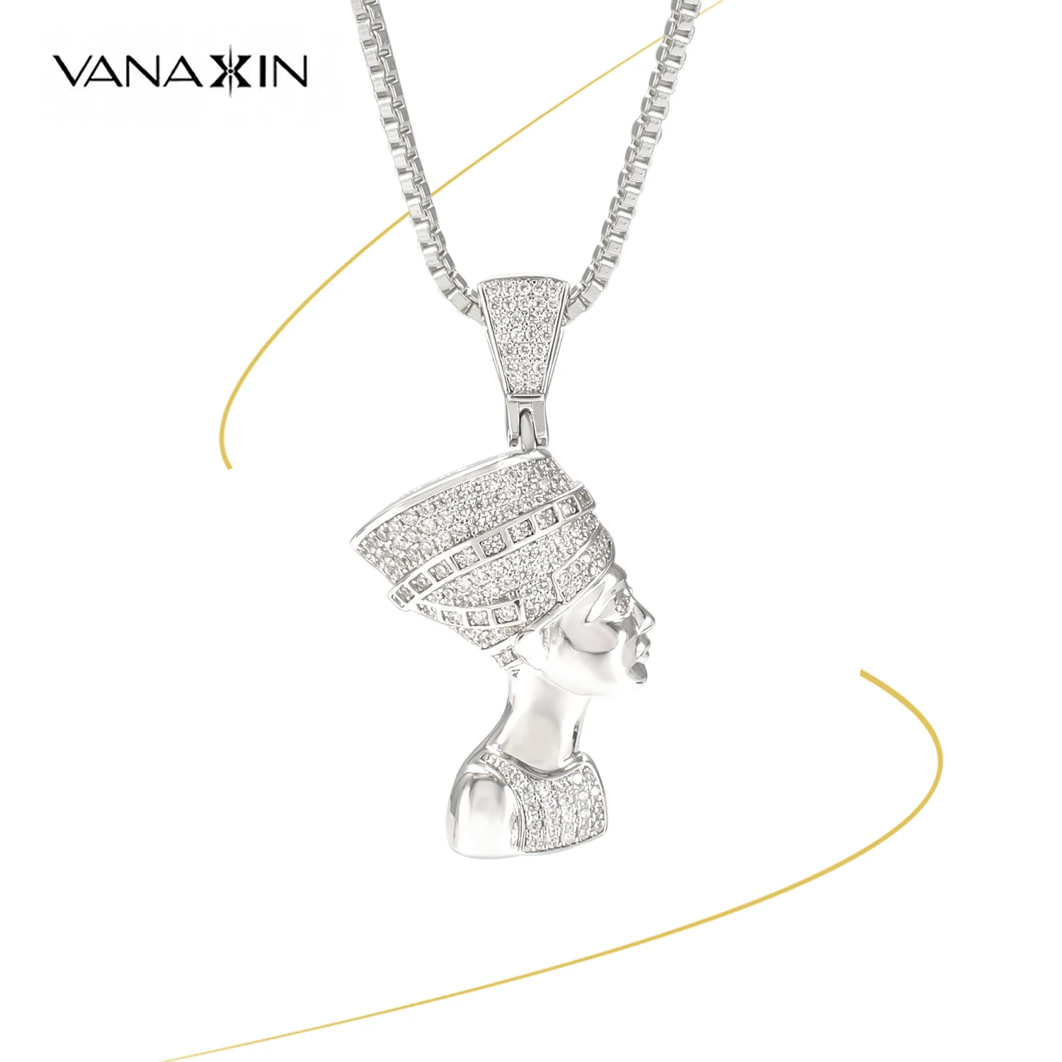 VANAXIN Iced Out цепи Египетский голова Фараона кулон хип-хоп ожерелье Женские Ювелирные изделия Подарки